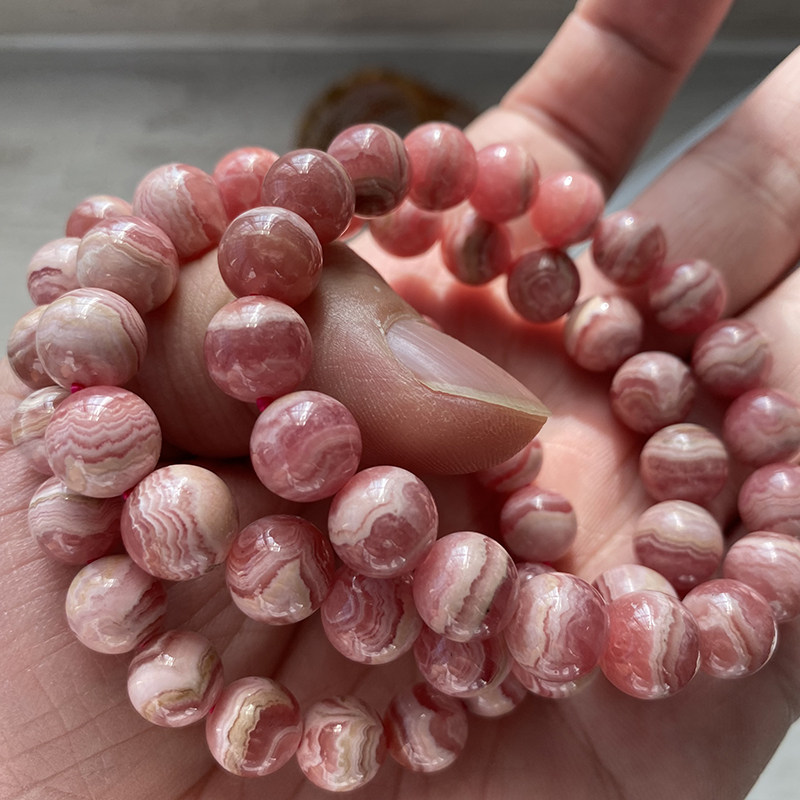 天然红纹石手链女五花宝石水晶手串白纹纹防裎