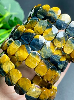 天然梦幻黄虎眼石刻面手排木变石切面手串女款饰品礼物