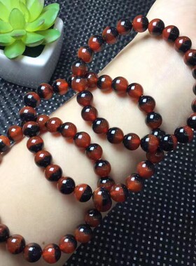 天然红玛瑙聚宝盆手链一线天红黑玛瑙单圈手串饰品礼物