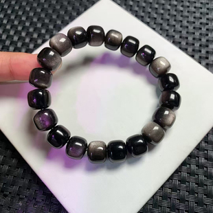 天然银曜石手链男女款单圈银耀石黑曜石猫眼手串水晶串珠饰品礼物