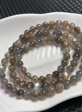 天然黑金骨干多圈手链 男女款三圈黑骨干手串太阳石日月光石礼物