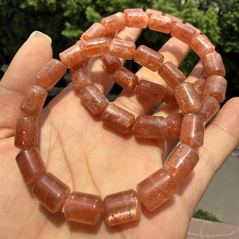 天然金草莓桶珠手链女单圈水晶手串 超七金太阳饰品送女友闺蜜