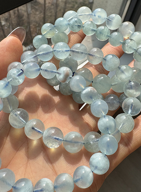 天然海蓝宝手链女款浅白蓝水晶手串光泽饰品配饰情侣闺蜜送礼