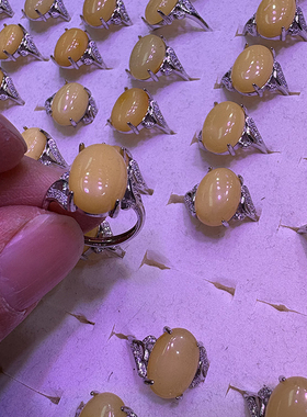 天然蜜蜡戒指开口铜托保真