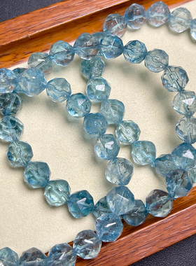 天然蓝托帕石钻石面手链女款