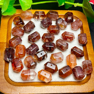 天然红胶花双尖六棱柱配珠 红黄胶花散珠隔珠手工DIY手链配件饰品