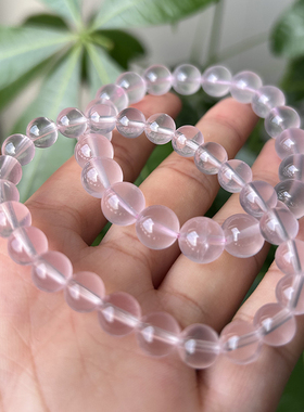 天然星光粉水晶手链单圈白淡粉手串女温柔百搭送闺蜜礼物带棉裂
