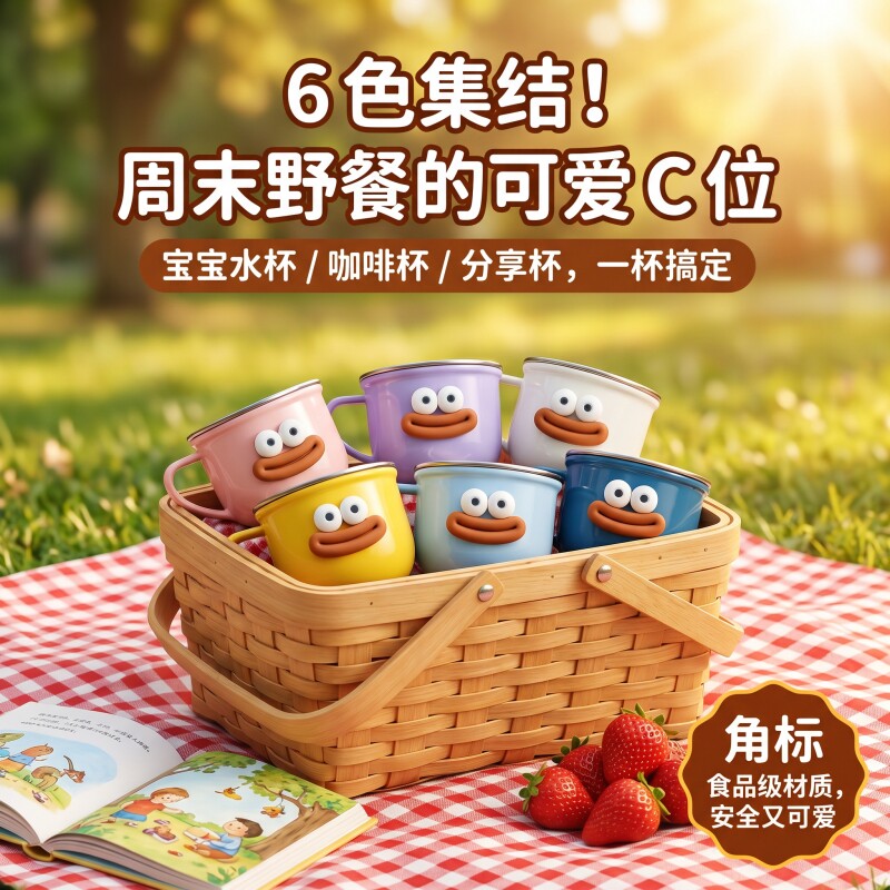 网红敞口杯杯子儿童水杯食品级304不锈钢家用喝水防摔外出学饮杯图片