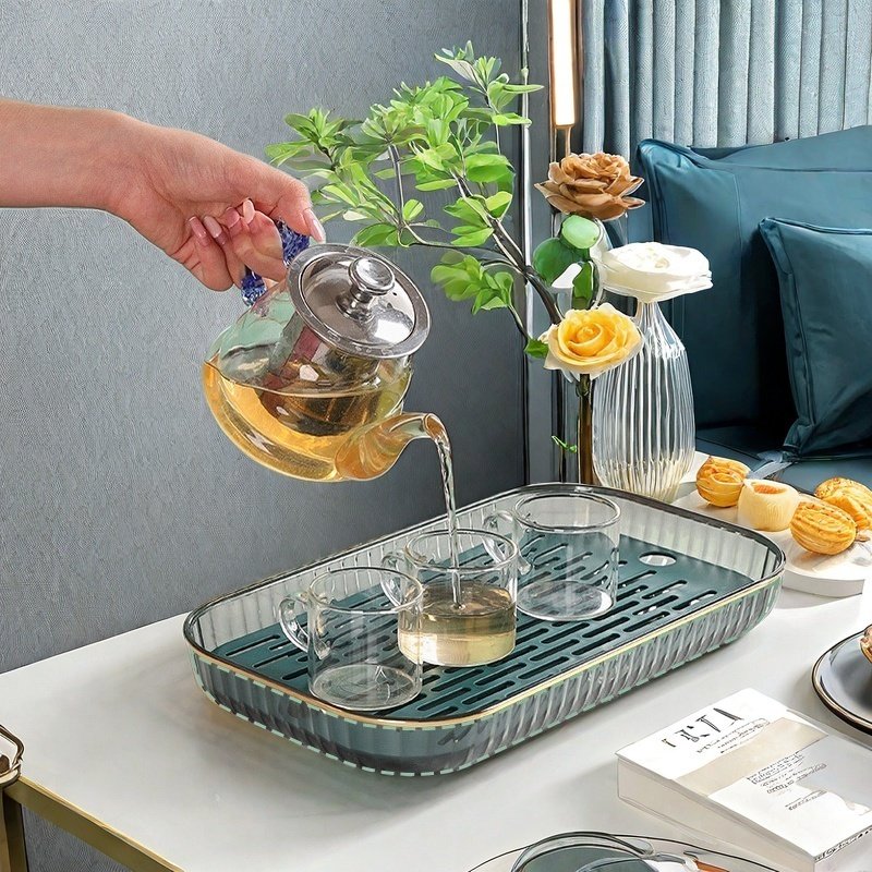 北欧轻奢托盘家用放茶杯水杯茶盘客厅茶几杯子长方形双层沥水小型,餐饮具,茶盘,淘宝优惠券,粉丝福利购,淘宝优惠卷