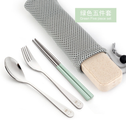 小麦秸秆便携餐具套装三件套勺子筷子叉子长柄学生儿童盒子旅行