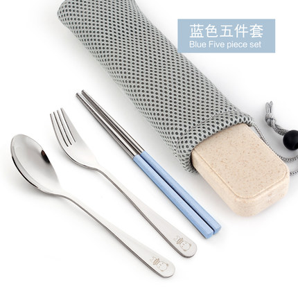 小麦秸秆便携餐具套装三件套勺子筷子叉子长柄学生儿童盒子旅行