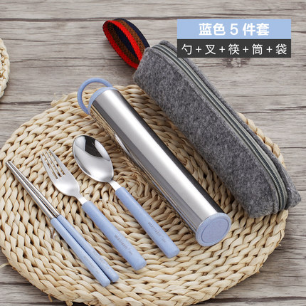 创意小麦秸秆不锈钢便携餐具套装三件套勺子筷子叉子学生筷子盒