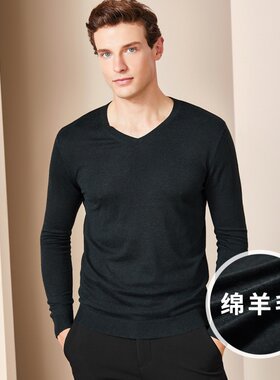 法曼斯正品男装秋季男士柔软可贴身穿绵羊毛V领修身毛衣
