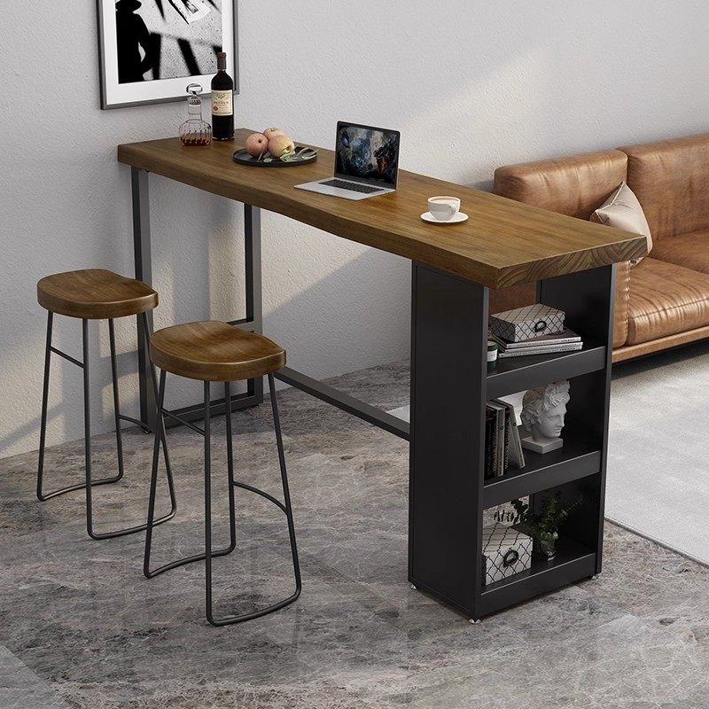 北欧实木现代吧台桌椅组合家用客厅隔断靠墙储物高脚桌子金属框架