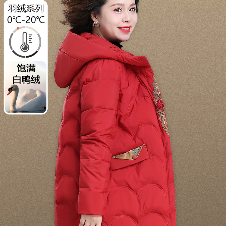 中国红妈妈冬装中长款棉衣