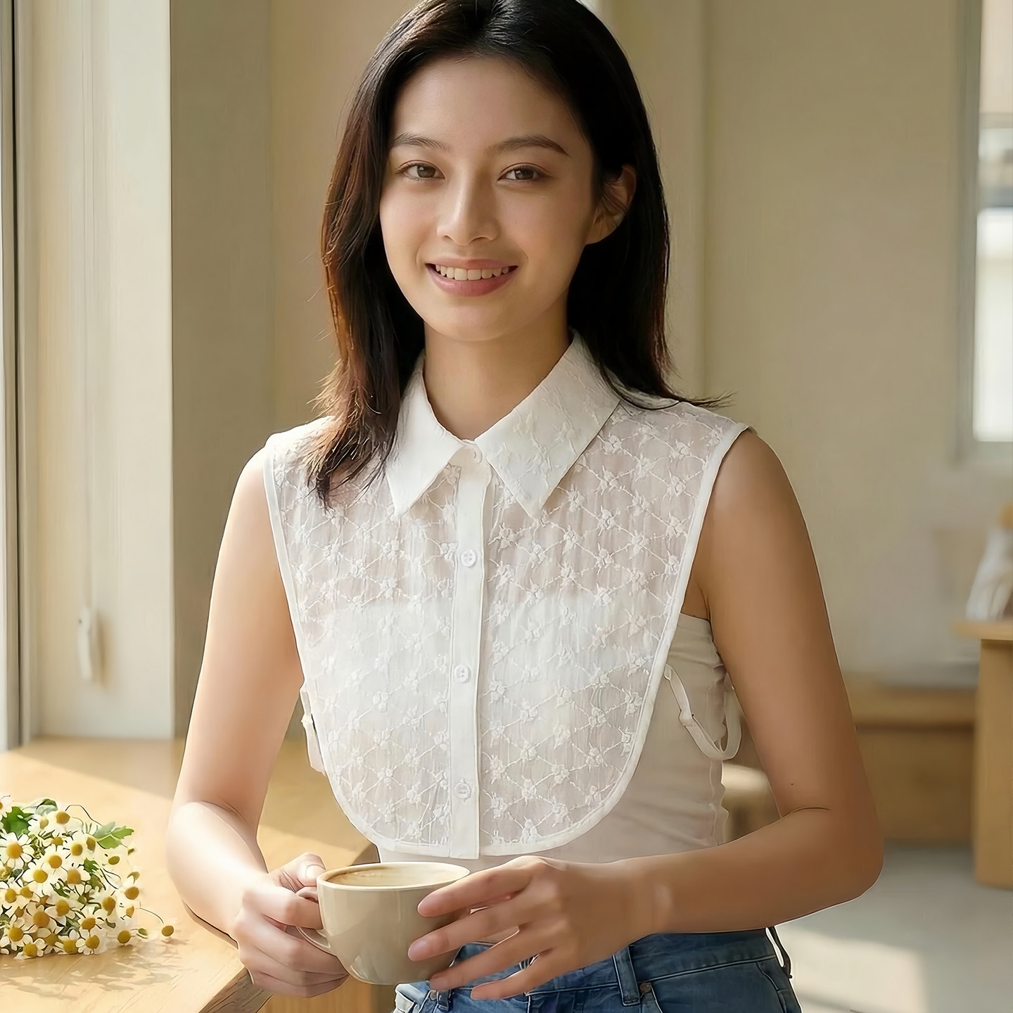 芮汀百搭风纯棉木耳边女士假领图片