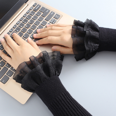 女士花边内搭假袖子装饰白色毛衣