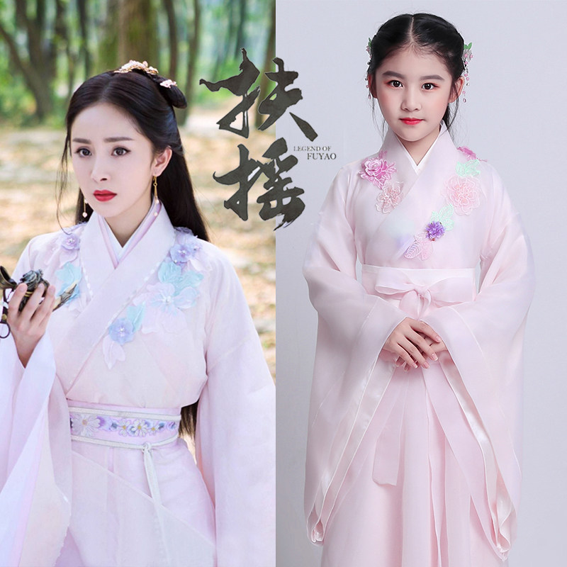 春夏季汉服女童明制袄裙儒裙超仙女套装小孩子中国风冬装古装唐装_虎窝淘