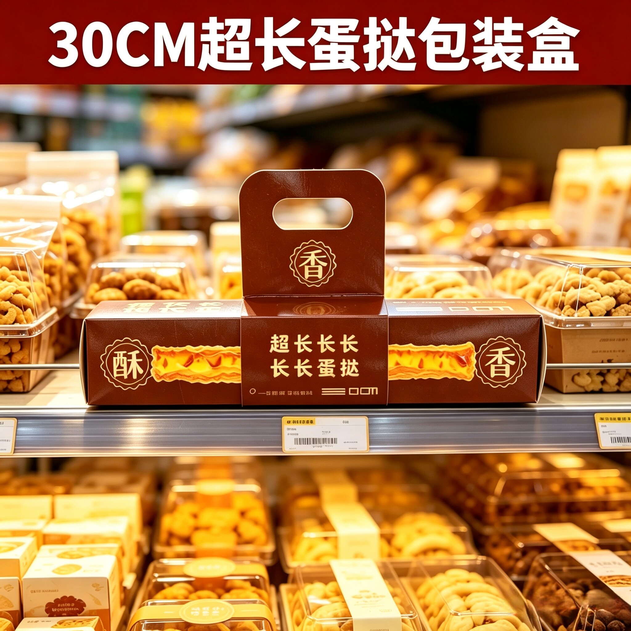 30CM长蛋挞包装盒手提式网红烘焙包装长长蛋挞甜品一次性打包盒子