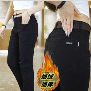 秋冬款加绒加厚牛仔裤男直筒修身休闲黑色潮牌长裤冬季复古男裤子