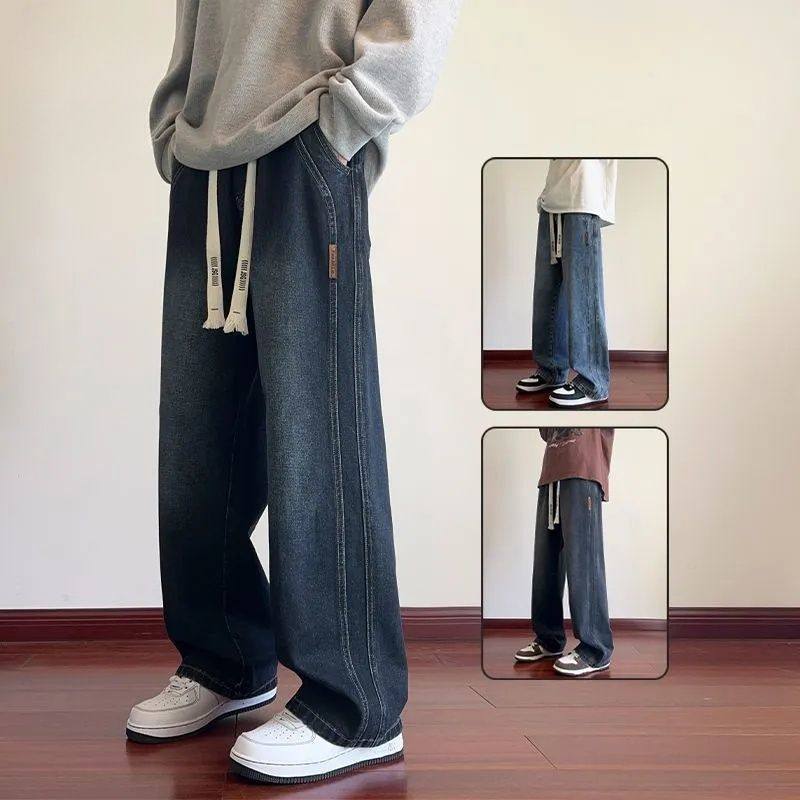 牛仔裤男士直筒宽松2025新款秋季潮流百搭抽绳休闲男款长裤子秋冬