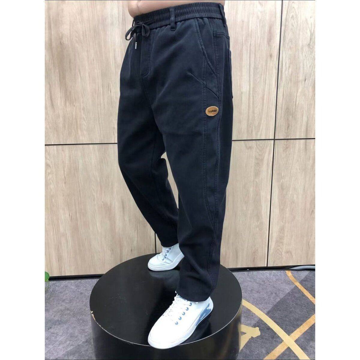 2025春秋新款牛仔裤男士复古水洗抽绳宽松直筒男款休闲大码长裤子