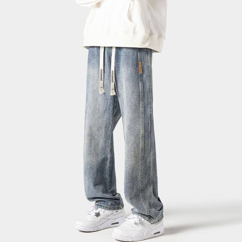 潮牌高街牛仔裤男士宽松直筒休闲长裤春秋季水洗百搭阔腿裤子男款
