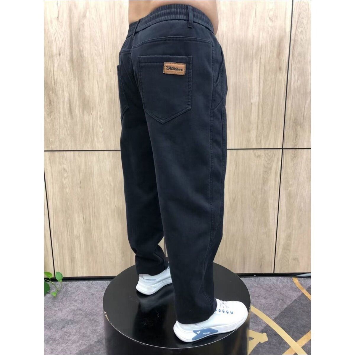 秋季男士抽绳牛仔裤修身工作裤水洗直筒休闲时尚百搭潮流长裤秋冬