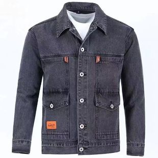 秋冬季 夹克男士 宽松休闲耐磨耐脏牛仔外套 复古多口袋翻领工装 秋季