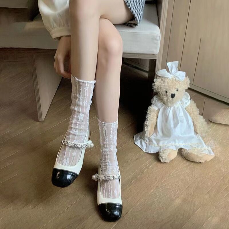 白色蕾丝袜子女夏薄款2025新款爆款堆堆袜小腿袜仙女夏天袜芭蕾风