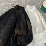 新中式J风缎面提花暗纹立领小众金属扣盘扣衬衫男CS13-P80控98，男装衬衫，电商A005-1