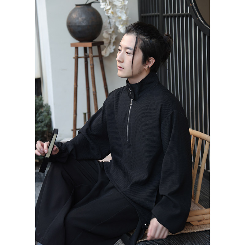 新中式N立领拉链卫衣男ins小众金属拉链套头外套潮WY02-P65控88,女装短外套,电商A005-1