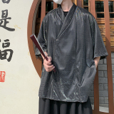 改良新中式A大V领舞台冰丝酒吧演出短袖裙裤男套装TZ97-P133控158，男装休闲套装，电商A005-1