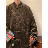 新中式E拼色民族风盘扣金丝绒龙纹衬衫夹克外套男JK26-P75控88，男装民族服装，电商A005-1
