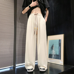 新中式G亚麻长裤男阔腿直筒裤高腰冰丝裤棉麻休闲裤K180-P65控78图片