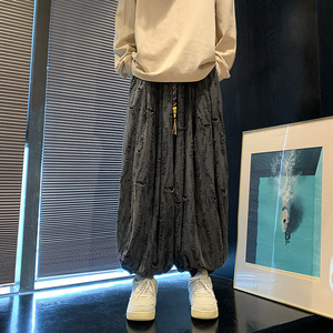 新中式E暗黑风破洞乞丐镂空设计感阔腿束脚裤K129-P75控98图片
