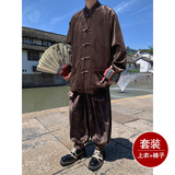 新中式B民族风金丝绒龙纹夹克哈伦裤飞鼠裤套装男TZ177-P143控168，男装休闲套装，电商A005-1