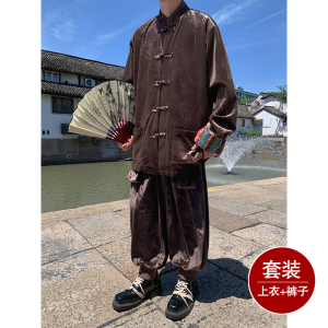 新中式A民族风金丝绒龙纹夹克哈伦裤飞鼠裤套装男TZ177-P143控168图片