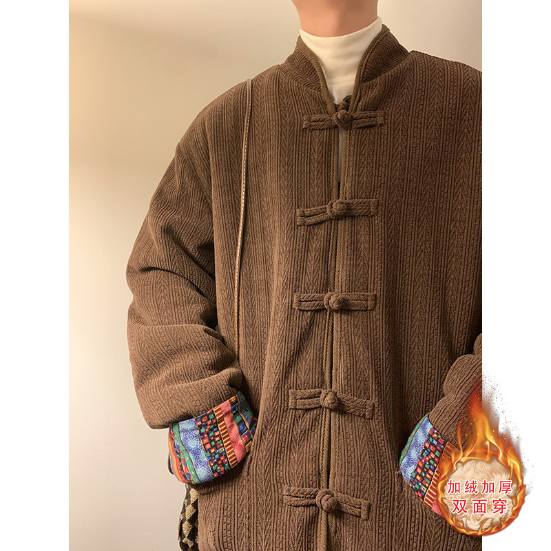 新中式D麦穗羊羔毛加绒加厚双面穿棉服夹克棉衣男JK21-P135控158图片