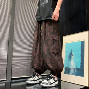 新中式A小众垂感宽松树叶工装大口袋阔腿裤男长裤K163-P78控98图片