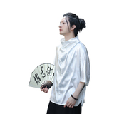 风G小高领堆堆领提花暗花小众设计树叶冰丝t恤T39-P65控88，男装T恤，电商A005-1