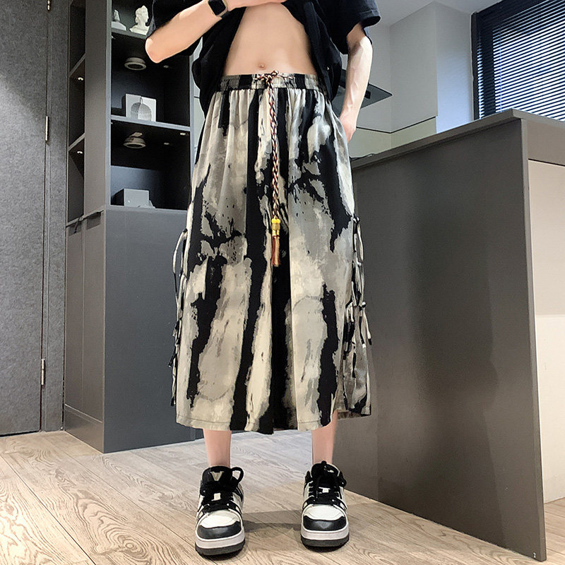 风新中式B水墨扎染渐变条纹冰丝男垂感盘扣七分裤DK193-P58控78,男装牛仔裤,电商A005-1