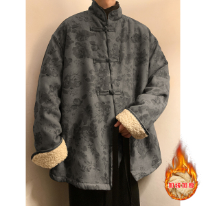 新中式G风盘扣暗花灯芯绒羊羔毛夹克棉衣服男JK16-P135控158图片