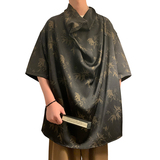 潮酷暗黑E小高领堆堆领印花树叶小众设计冰丝t恤T63-P80控108，男装T恤，电商A005-1