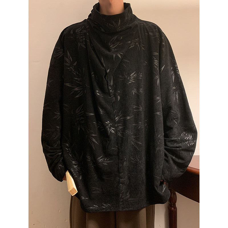 卫衣F树叶灯芯绒风小众堆堆领高领T恤打底衫男T13-P65控88,男装T恤,电商A005-1