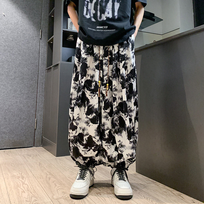 新中式风C水墨扎染垂感冰丝花裤子男宽松灯笼裤K168-P65控88,男装休闲裤,电商A005-1