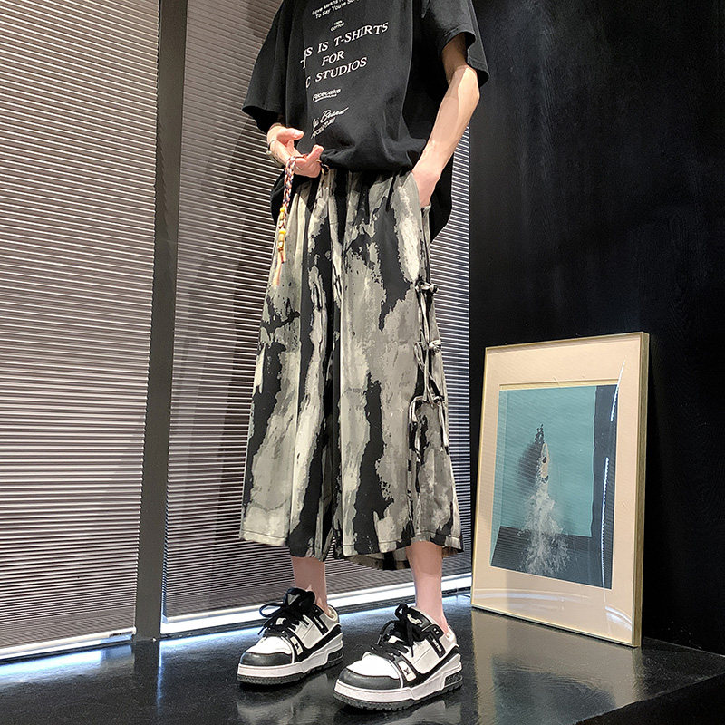 风新中式B水墨扎染渐变条纹冰丝男垂感盘扣七分裤DK193-P58控78图片