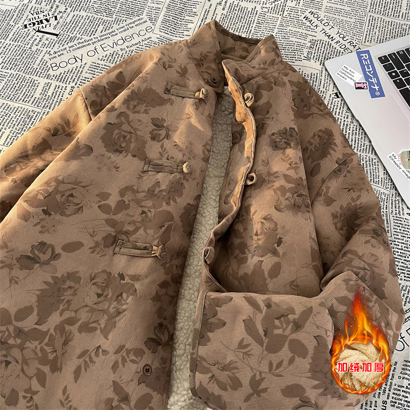 新中式O风盘扣暗花灯芯绒羊羔毛夹克棉衣服男JK16-P135控158,男装棉衣,电商A005-1
