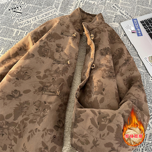 新中式O风盘扣暗花灯芯绒羊羔毛夹克棉衣服男JK16-P135控158