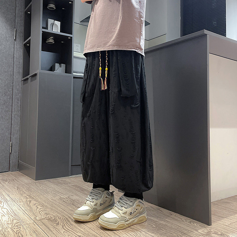 新中式G暗黑破洞乞丐镂空小众设计个性阔腿束脚裤潮K216-P78控98图片